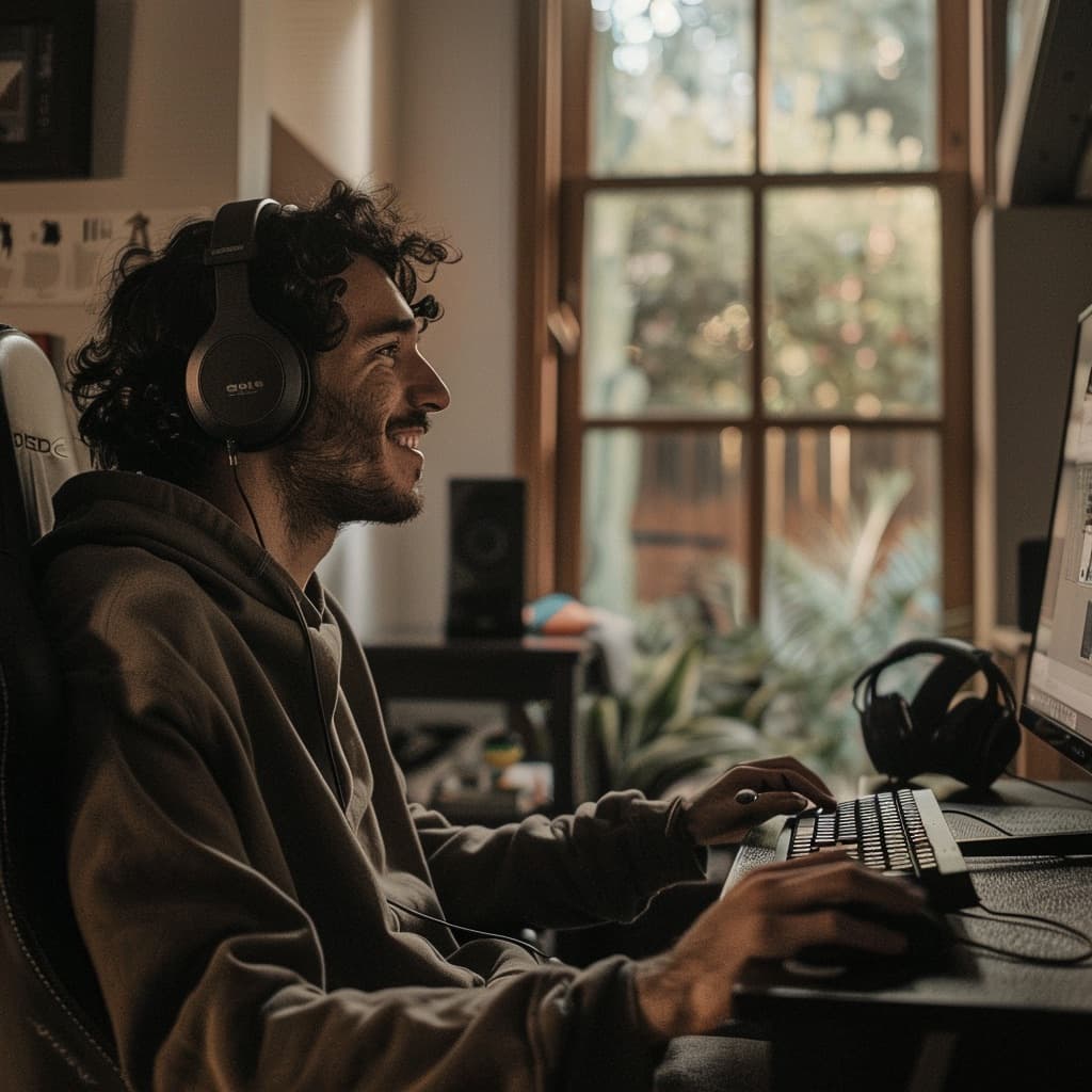 An adult working at his own desk, in his own space, on his own terms